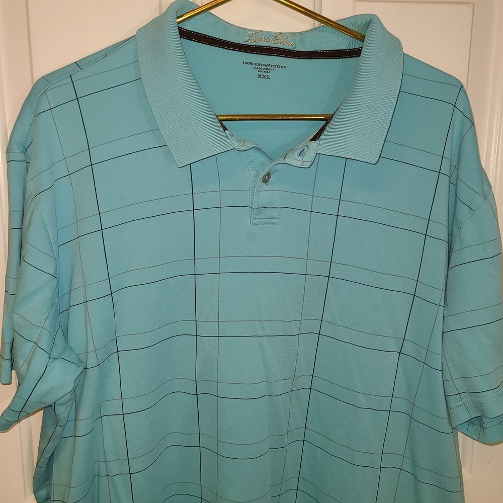 Tasso Elba Men's Stripes XXL 100% Suprima Cotton Polo Aqua Blue‎ Golf Active